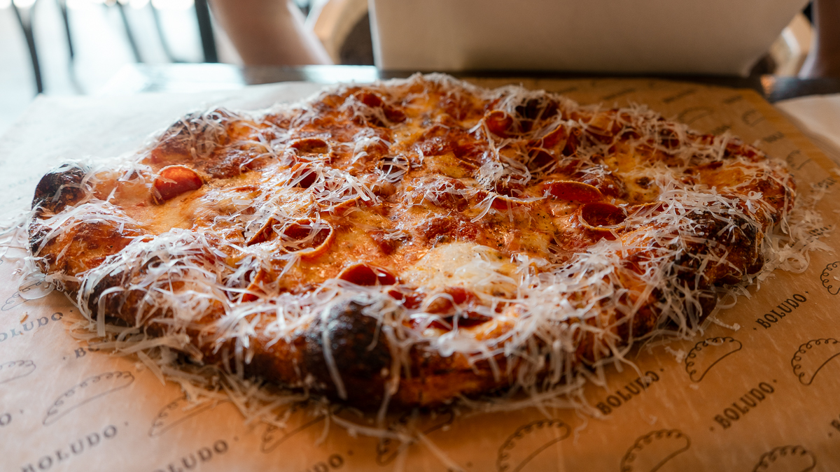 Pepperoni pizza in a rhombus shape at Boludo in Minneapolis, MN.