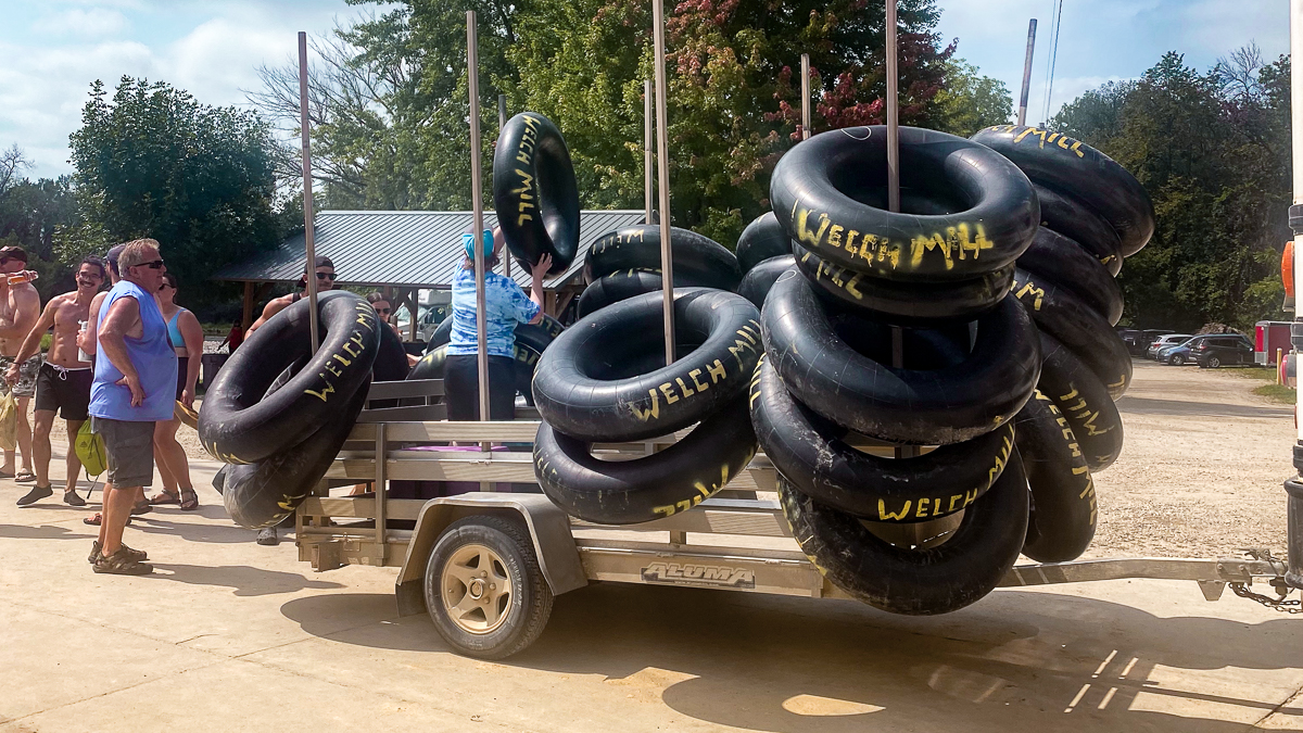 Inner tubes at Welch Mills River Tubing on Cannon River, MN.