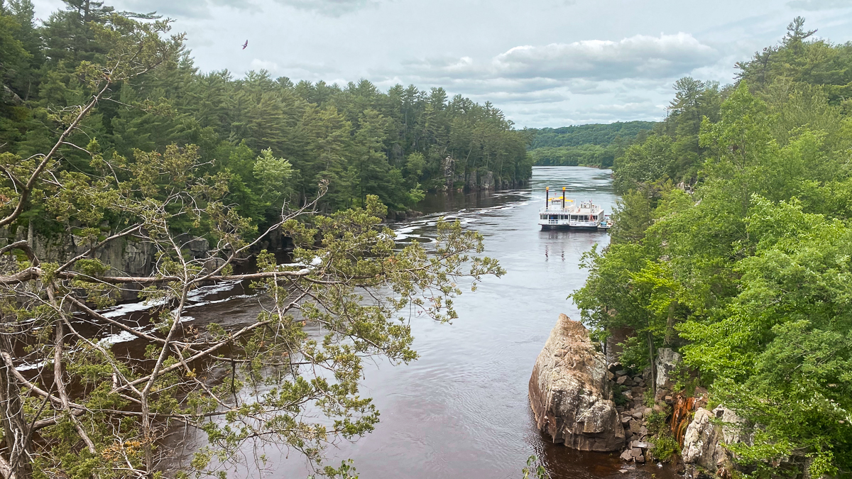 Boat on the St. Croix River at Interstate National Park in Taylors Falls, MN.