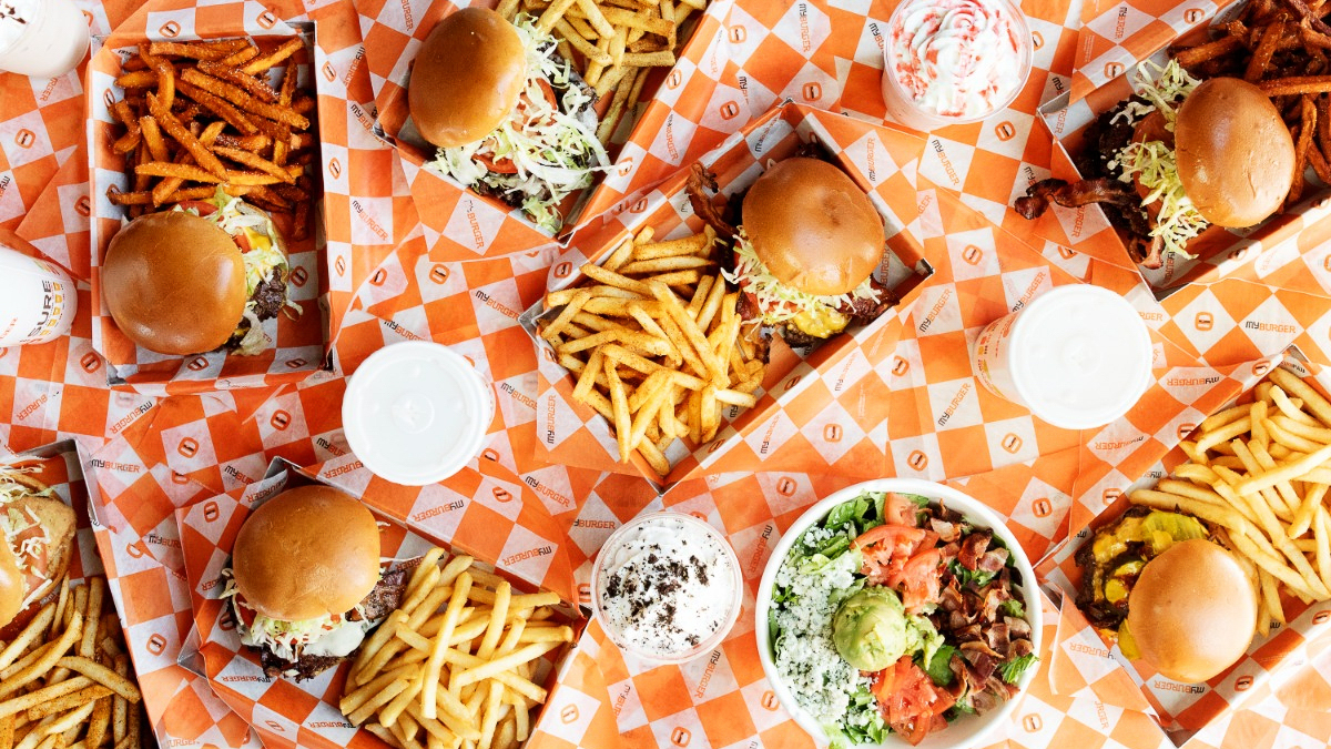 Burgers, fries, and salads from My Burger in Eden Prairie, MN.