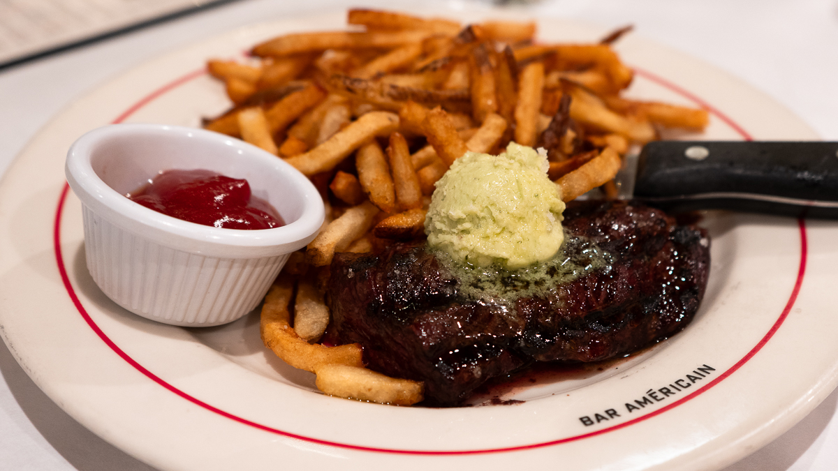 Steak frites at Salut Bar Americain in Edina, Minnesota.